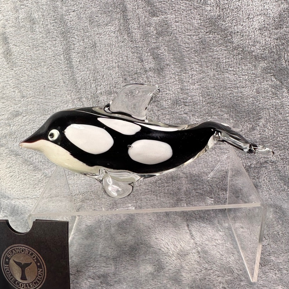 SeaWorld Home‎ Collection Glass Orca Figurine Shamu Art Glass Etched w Card - Picture 2 of 16